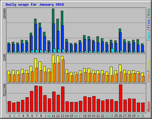 Daily usage for January 2016